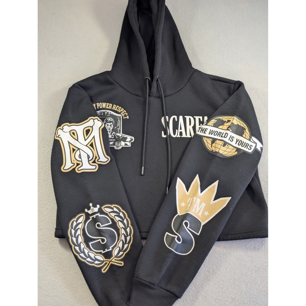 Reason Scarface Hoodie Mens Medium Black Tony Montana The World Is Yours Cropped